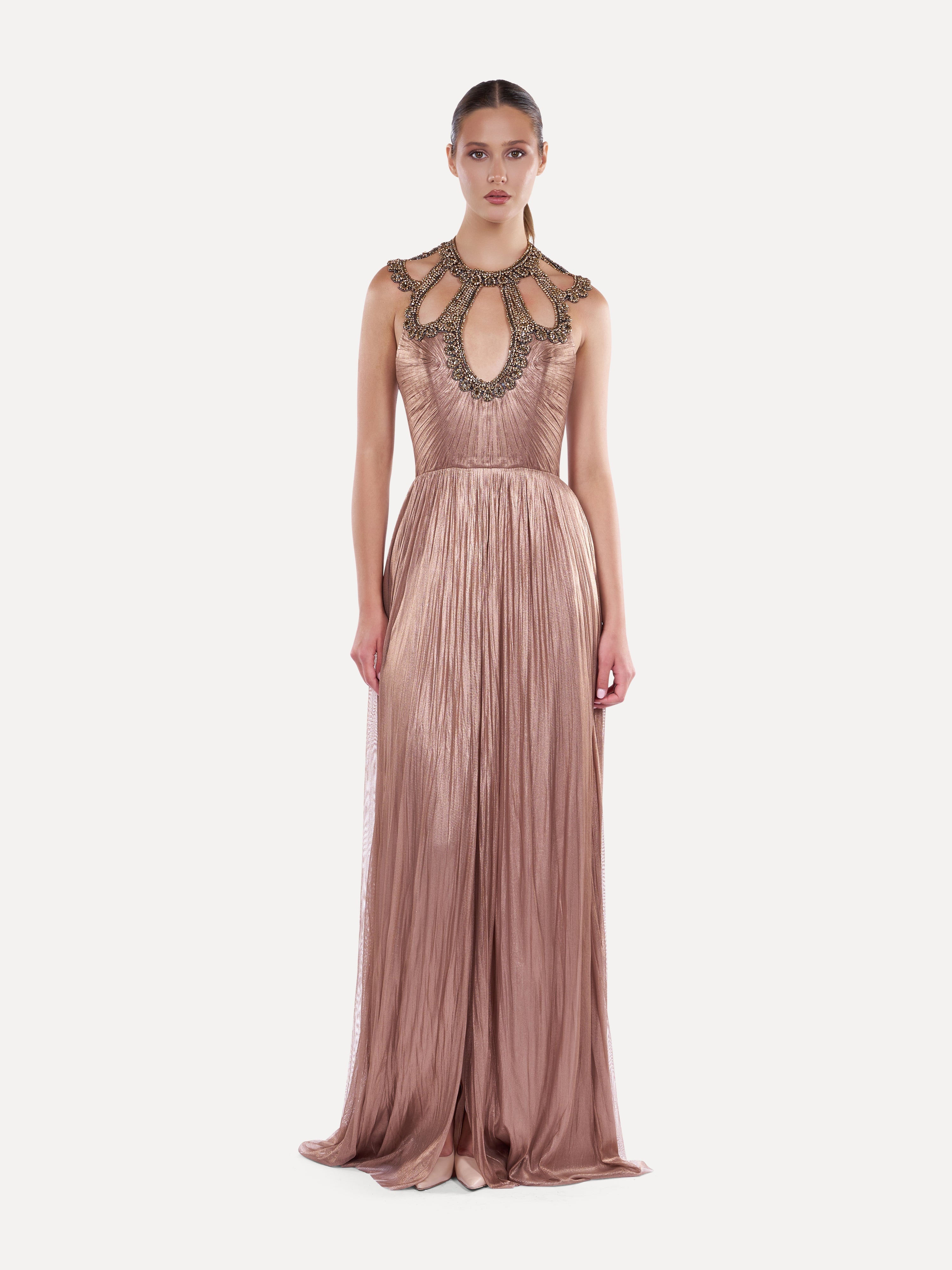 Rochie din tulle de matase cu guler din pietre Araftu Couture