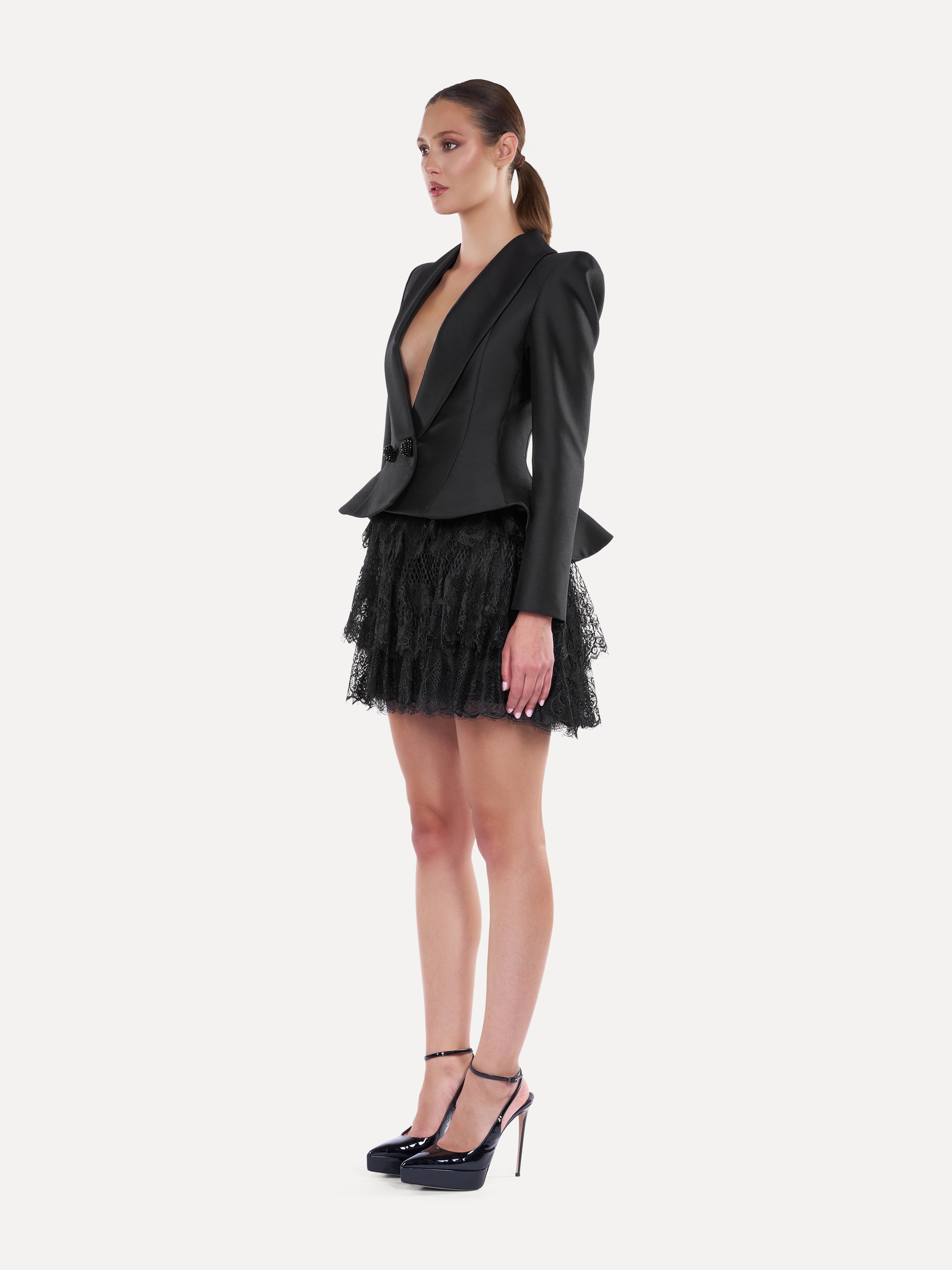 Costum cu fustă mini din dantelă Araftu Couture
