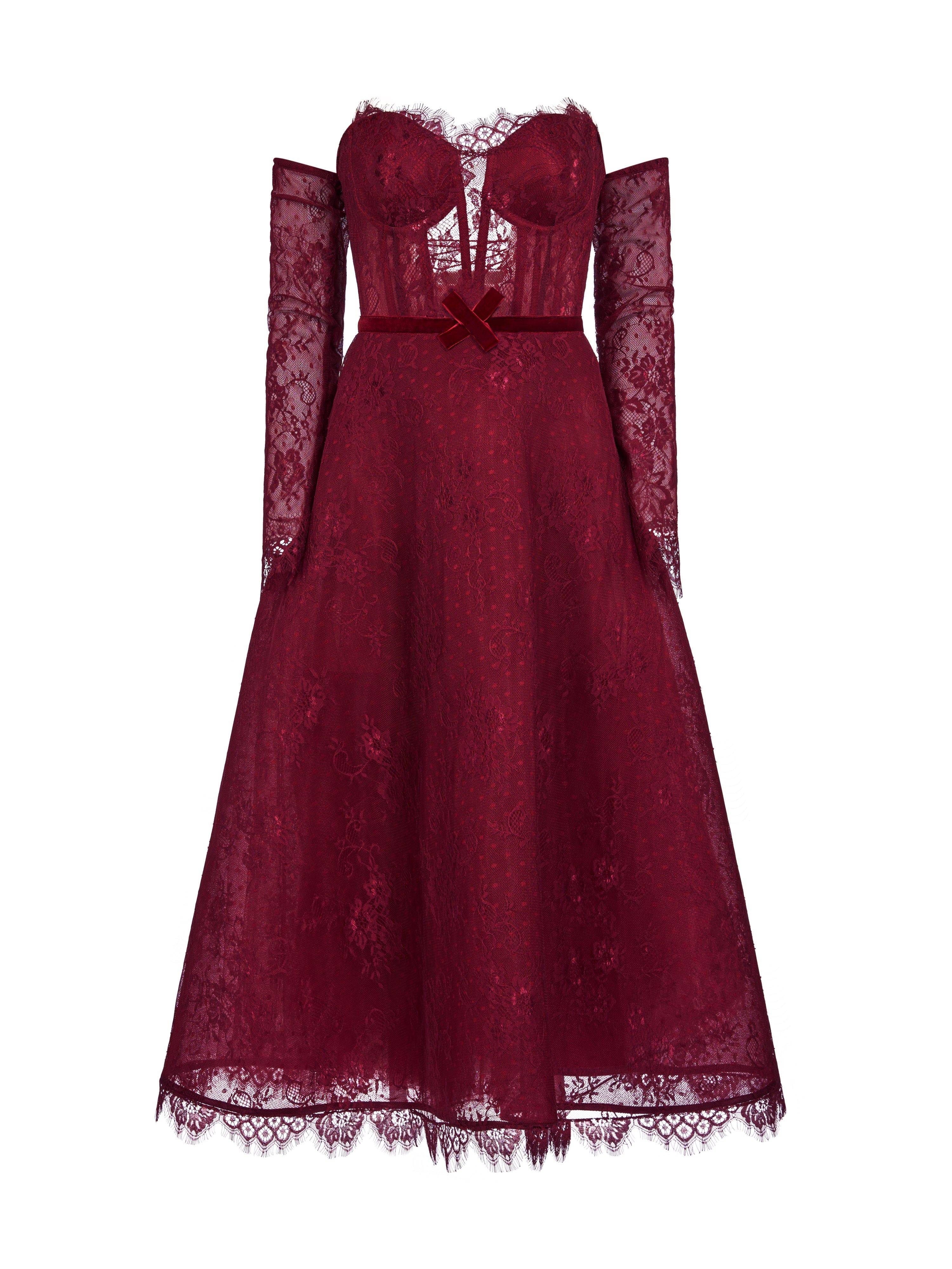 Rochie midi din dantela cu fusta ampla Araftu Couture