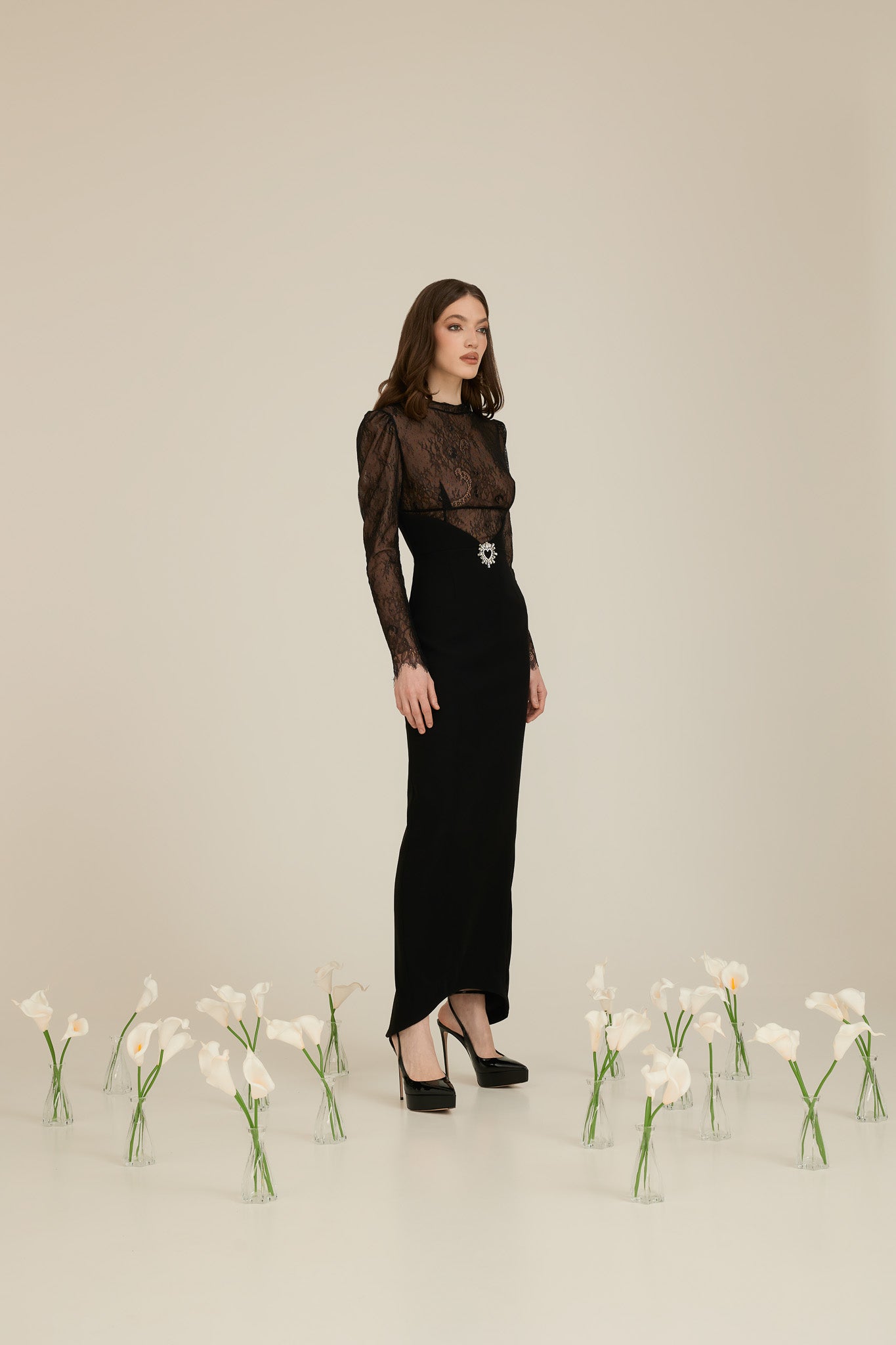 Rochie Midi Conica cu Dantela Chantilly