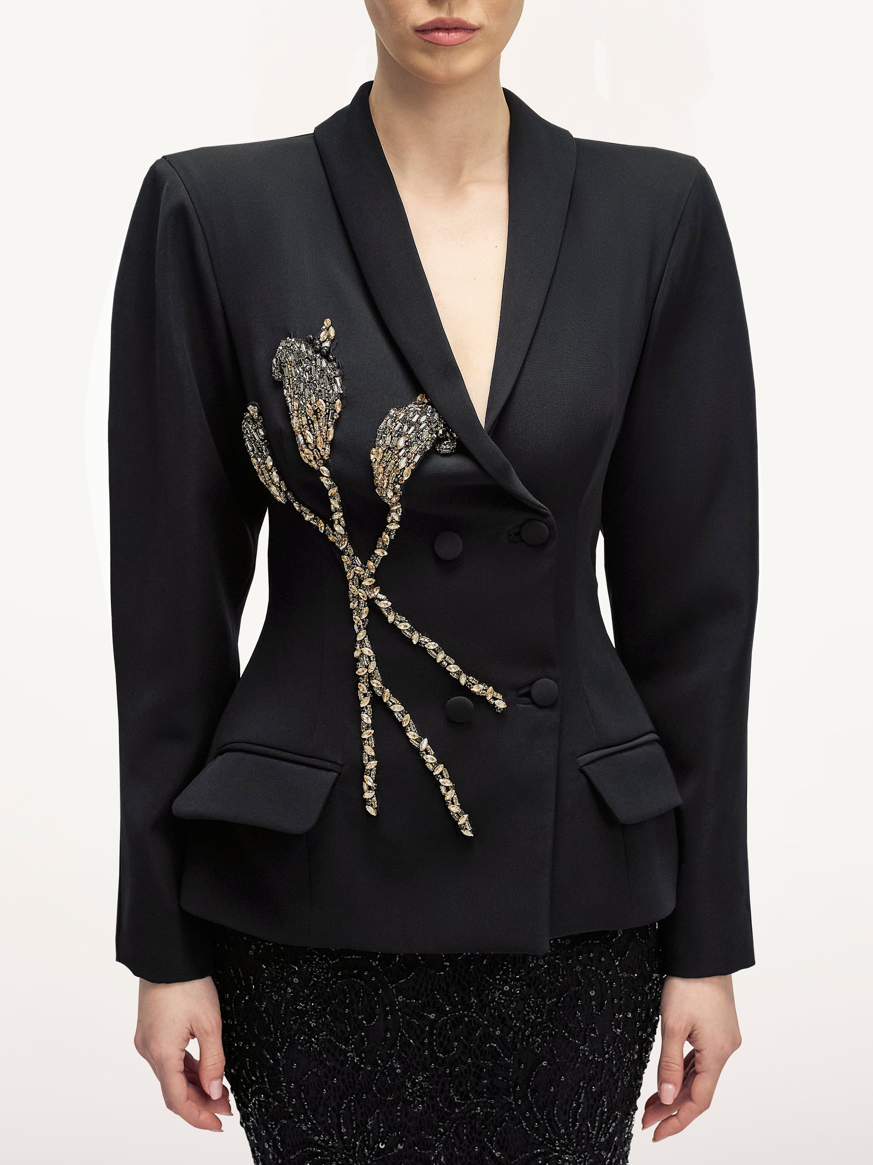 Costum Elegant cu Sacou cu Umeri Lati Araftu Couture
