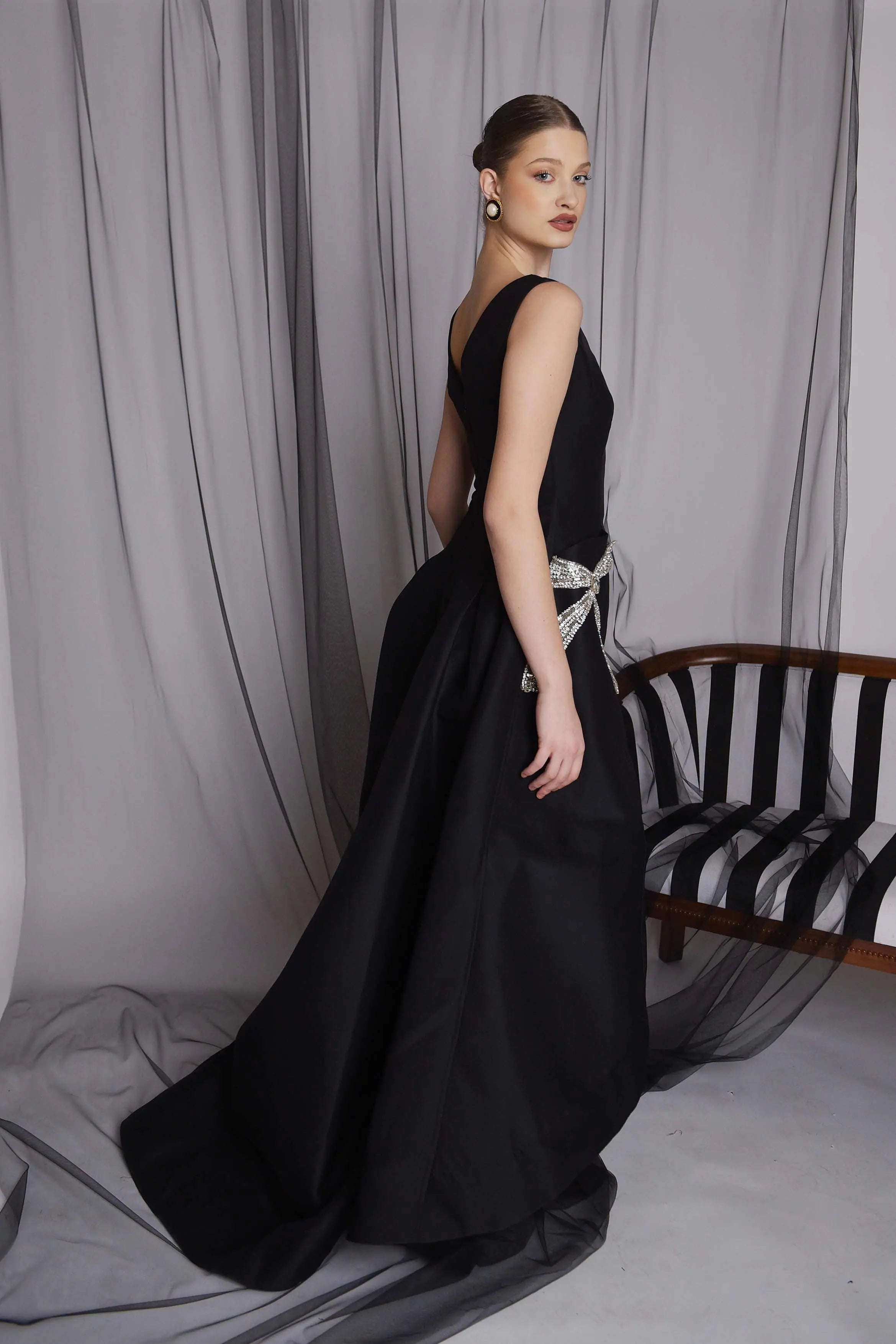 Rochie cu buzunare si funde aplicate Araftu Couture