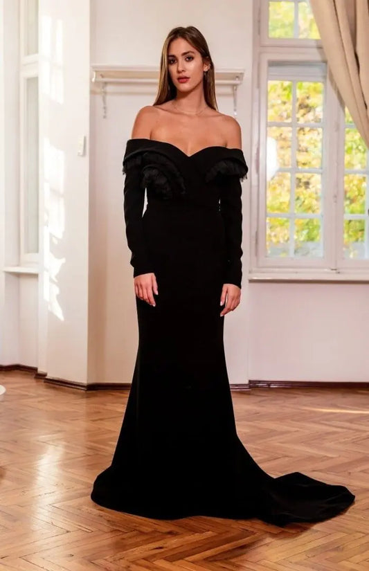 Rochie de seară pe umeri cu corset în partea de sus fustă cu trenă - Araftu Couture