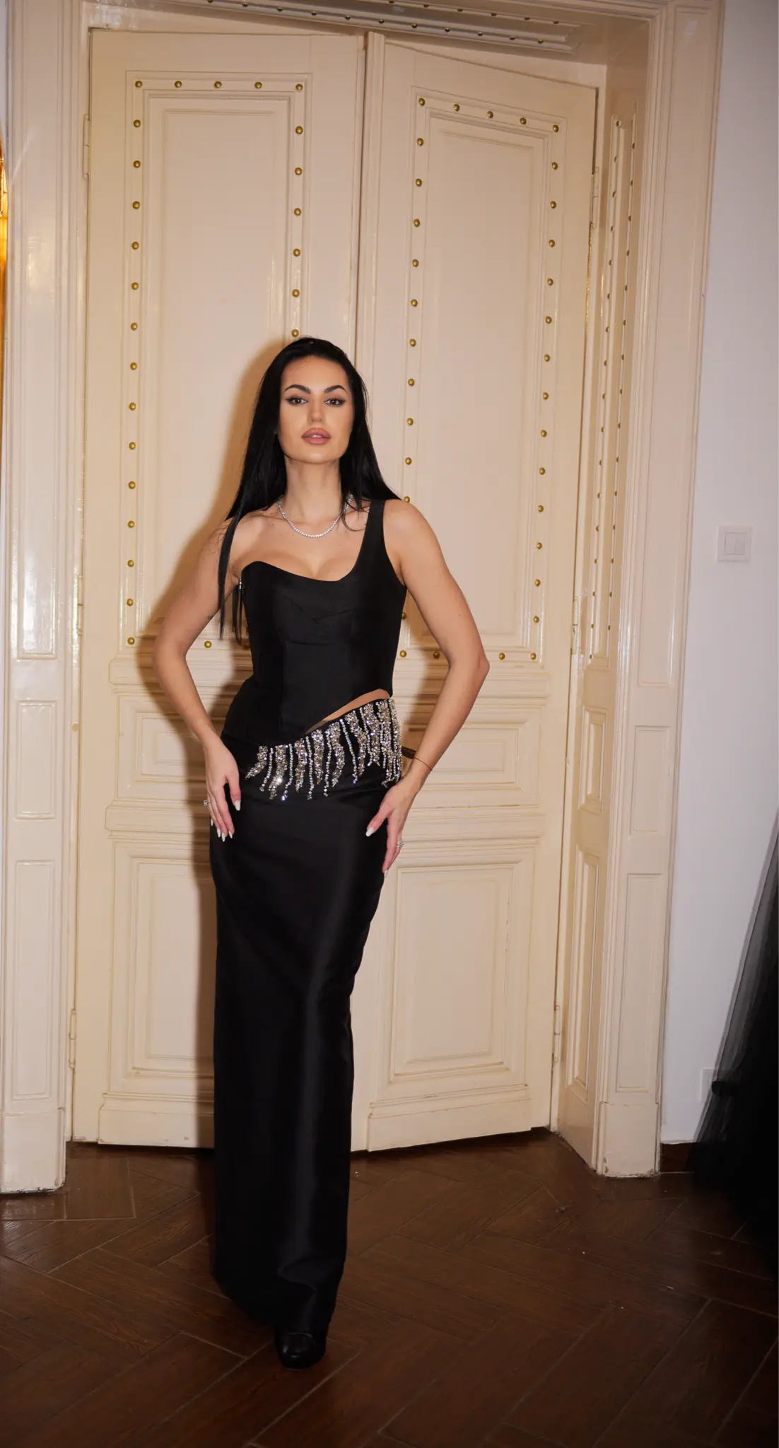 Rochie lunga din tafta cu decolteu asimetric Araftu Couture