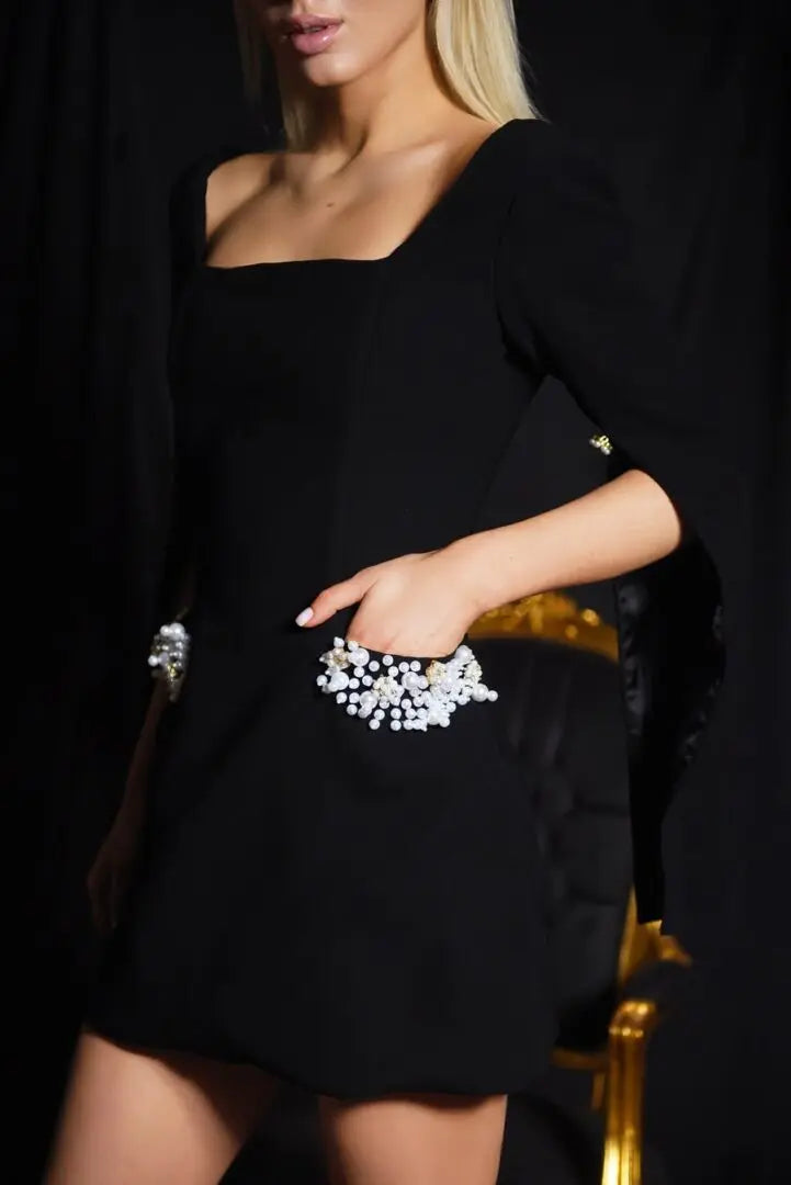 Rochie mini cu mâneci despicate și perluțe - Araftu Couture