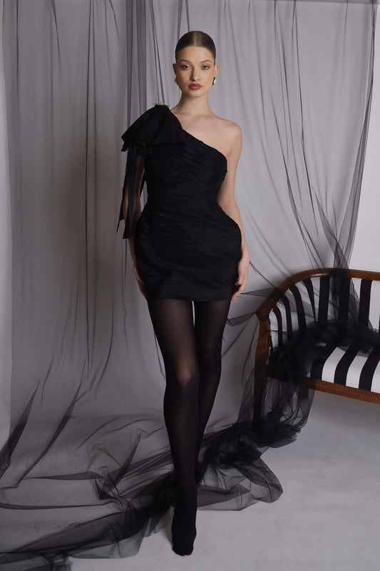 Rochie mini fronsata in A pe un umar - Araftu Couture