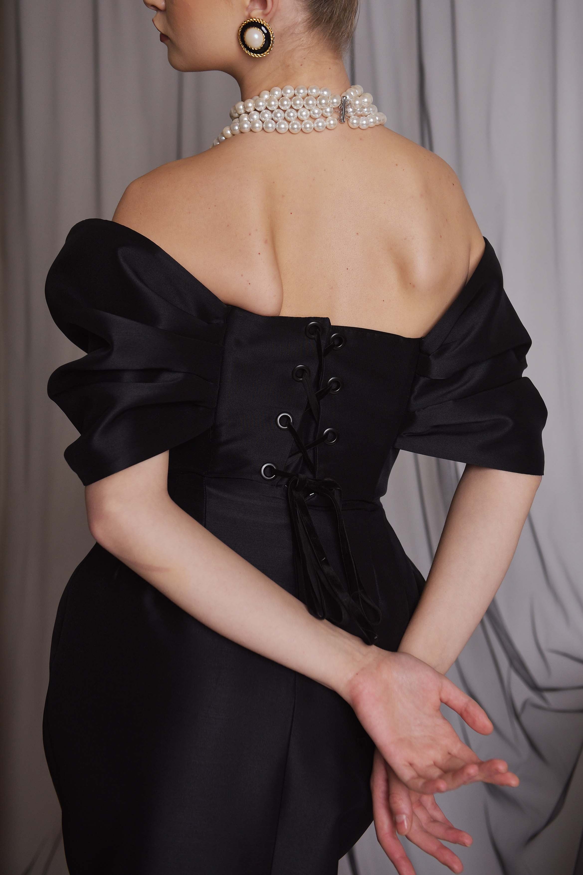 Rochie midi cu funda peste umeri  Araftu Couture