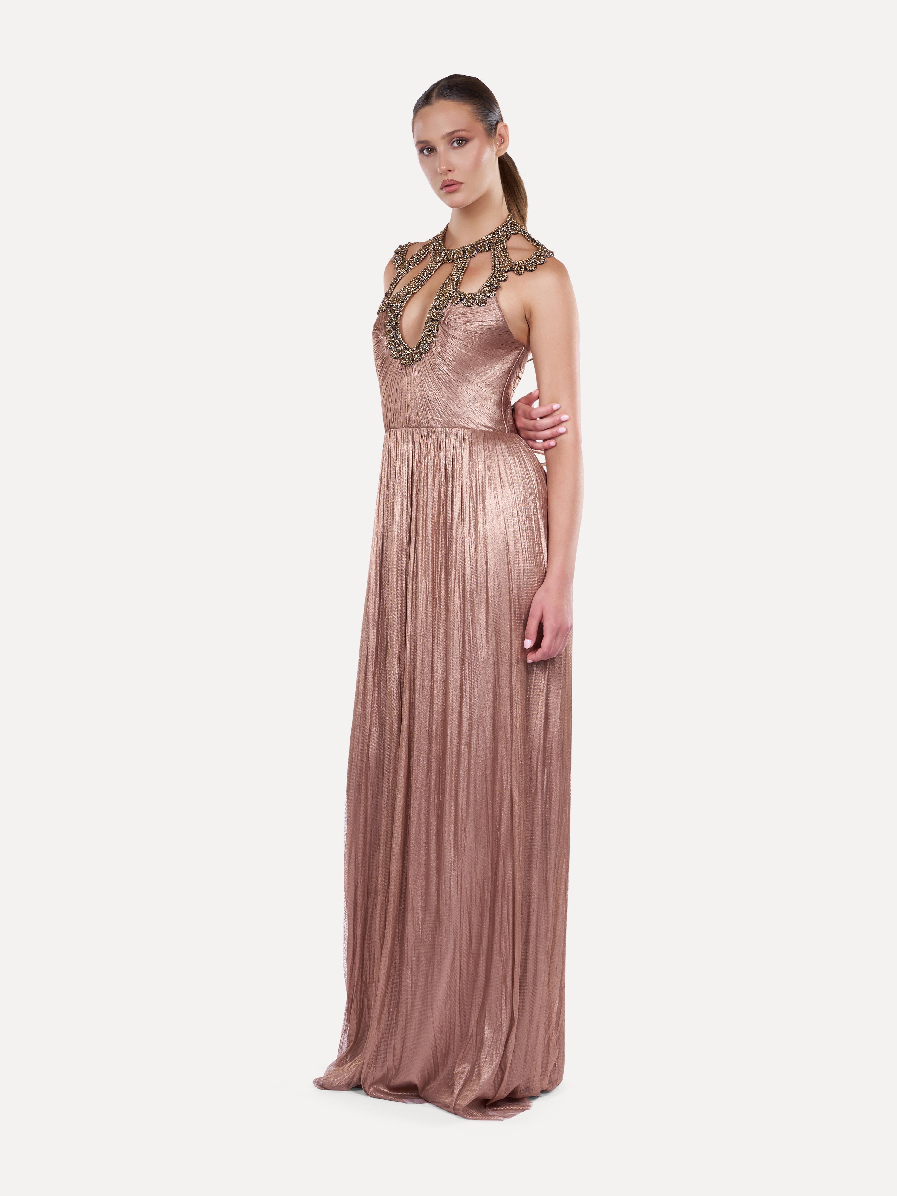 Rochie din tulle de matase cu guler din pietre  Araftu Couture