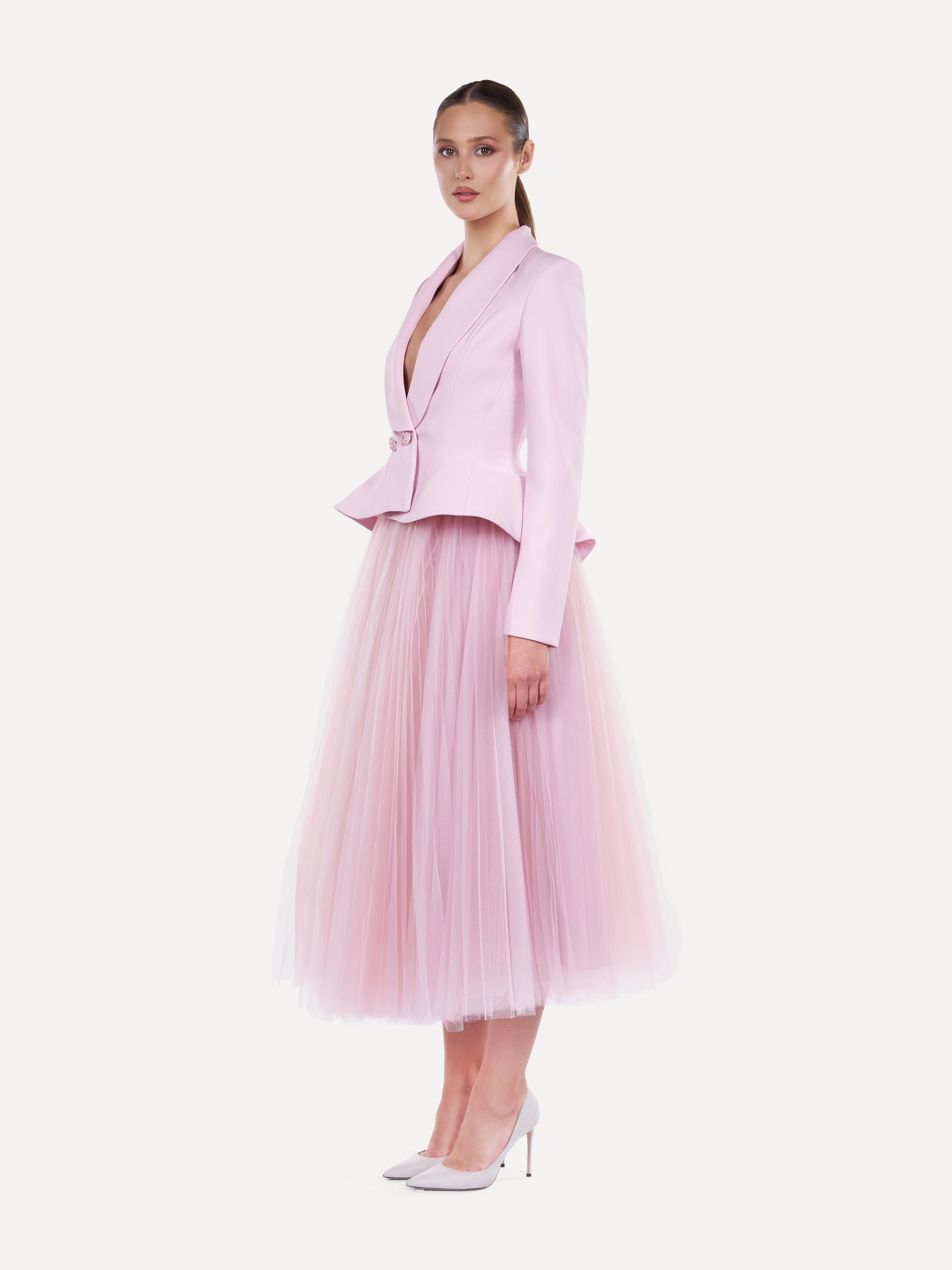 Costum elegant cu fusta midi din tulle  Araftu Couture