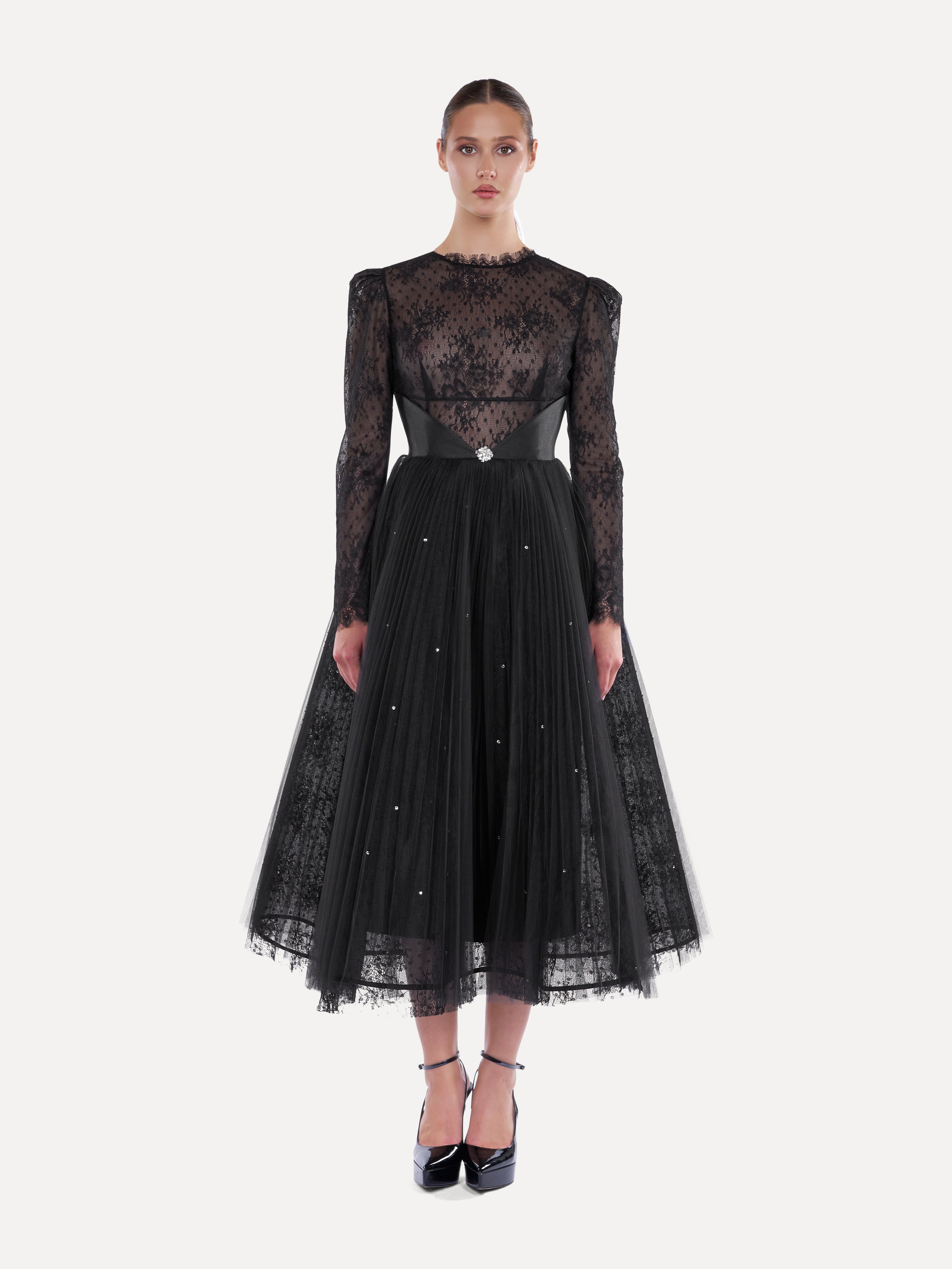 Rochie midi din dantela si cristale  Araftu Couture