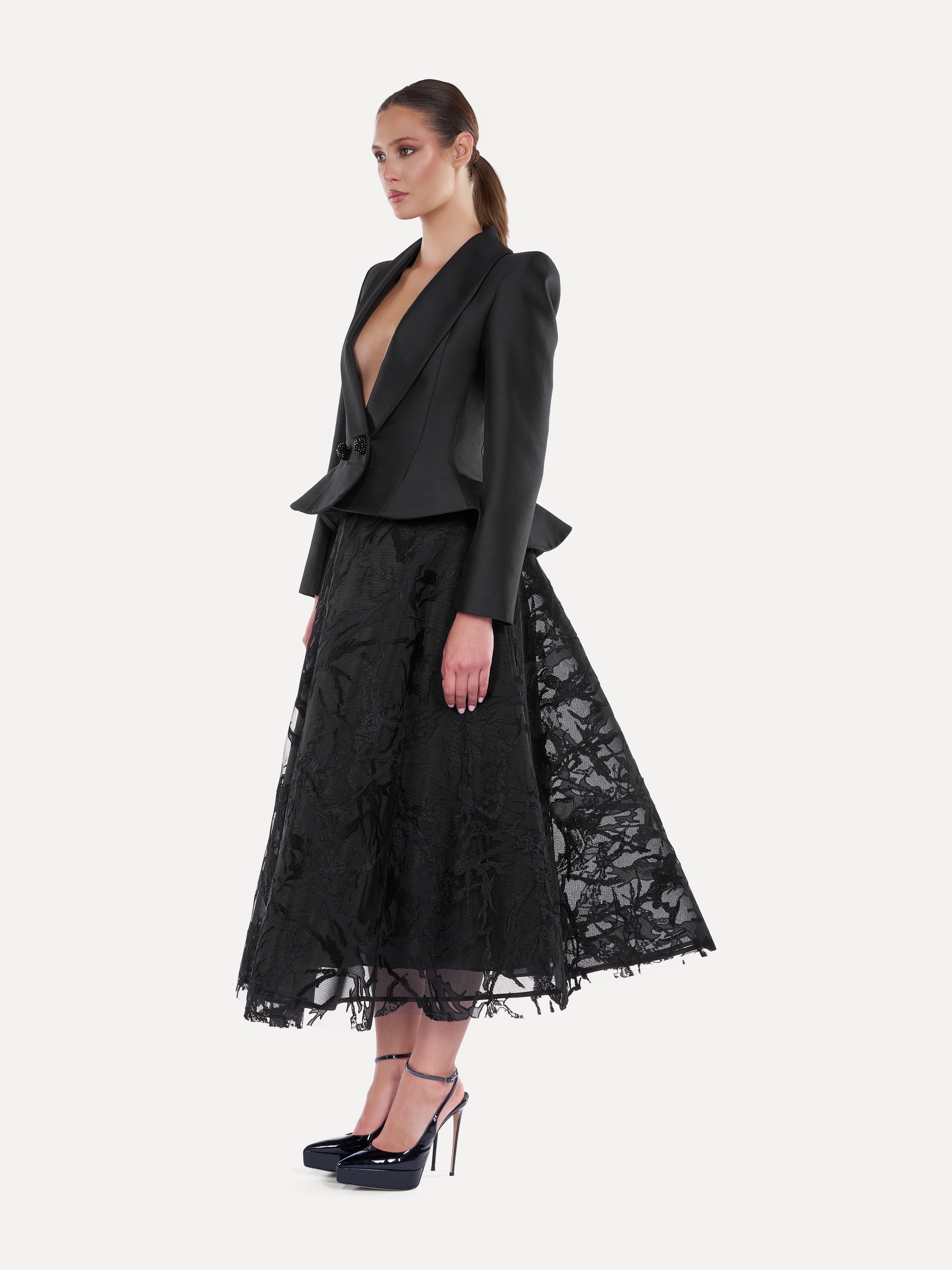 Costum cu fusta midi si sacou  Araftu Couture