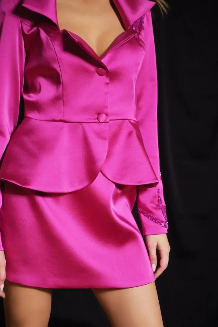 Costum elegant cu fustă mini și sacou cu revere - Araftu Couture