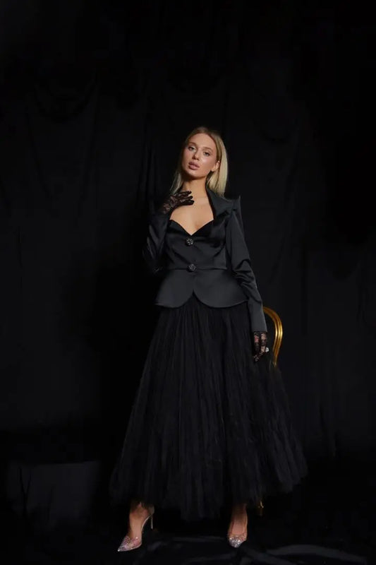 Costum elegant cu sacou din tafta și peplum  Araftu Couture