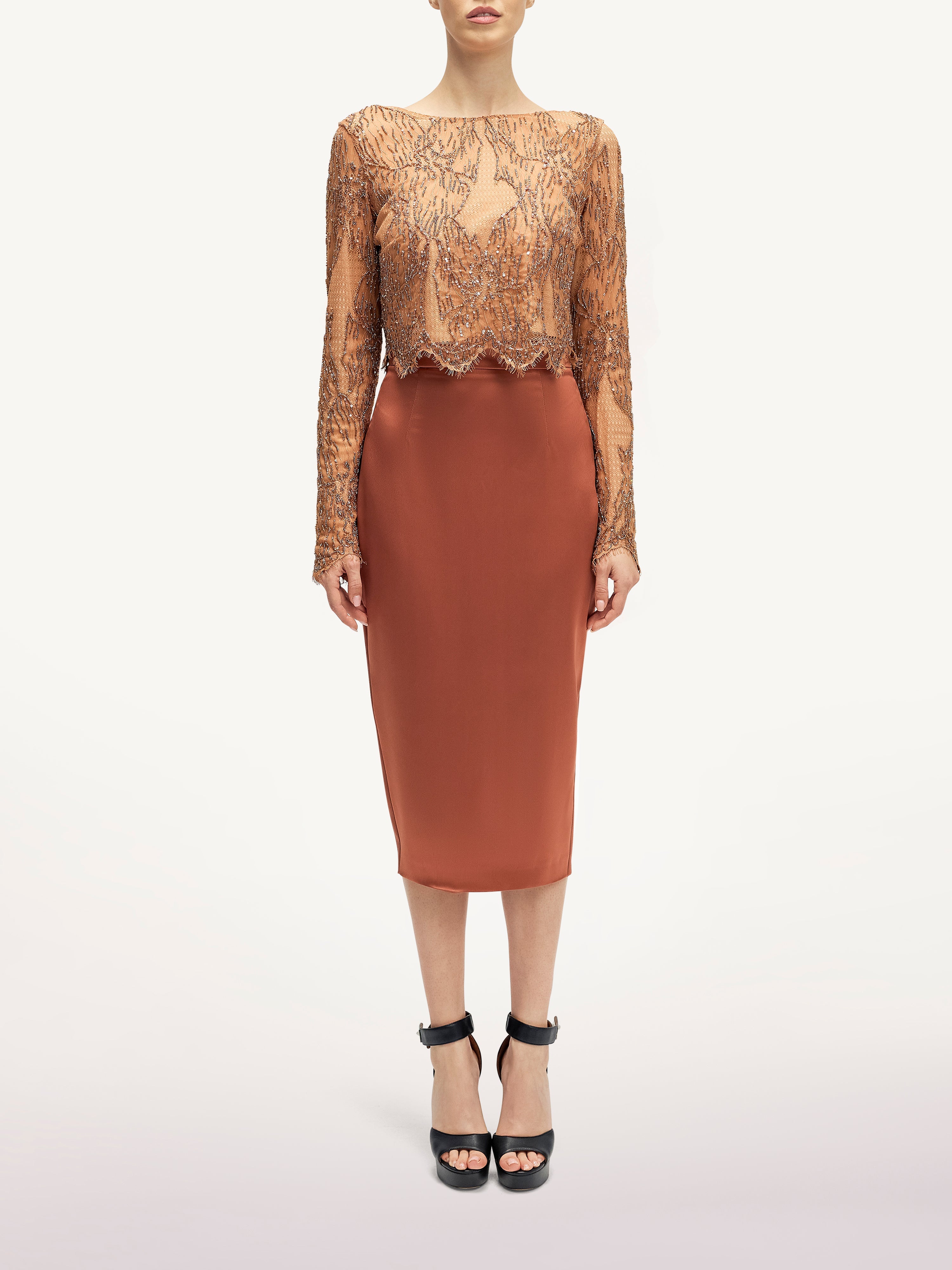 Costum cu Fusta Conica si Top Crop  Araftu Couture