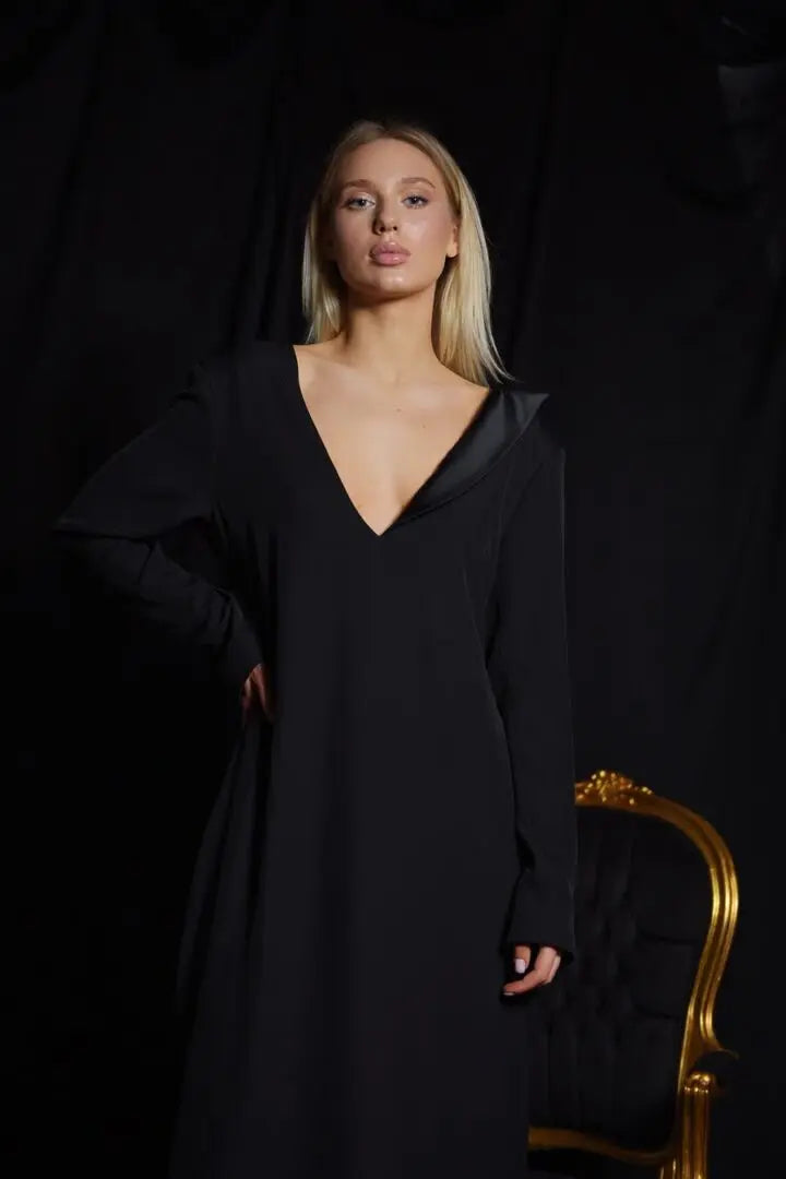 Rochie casual cu guler asimetric și spatele gol - Araftu Couture