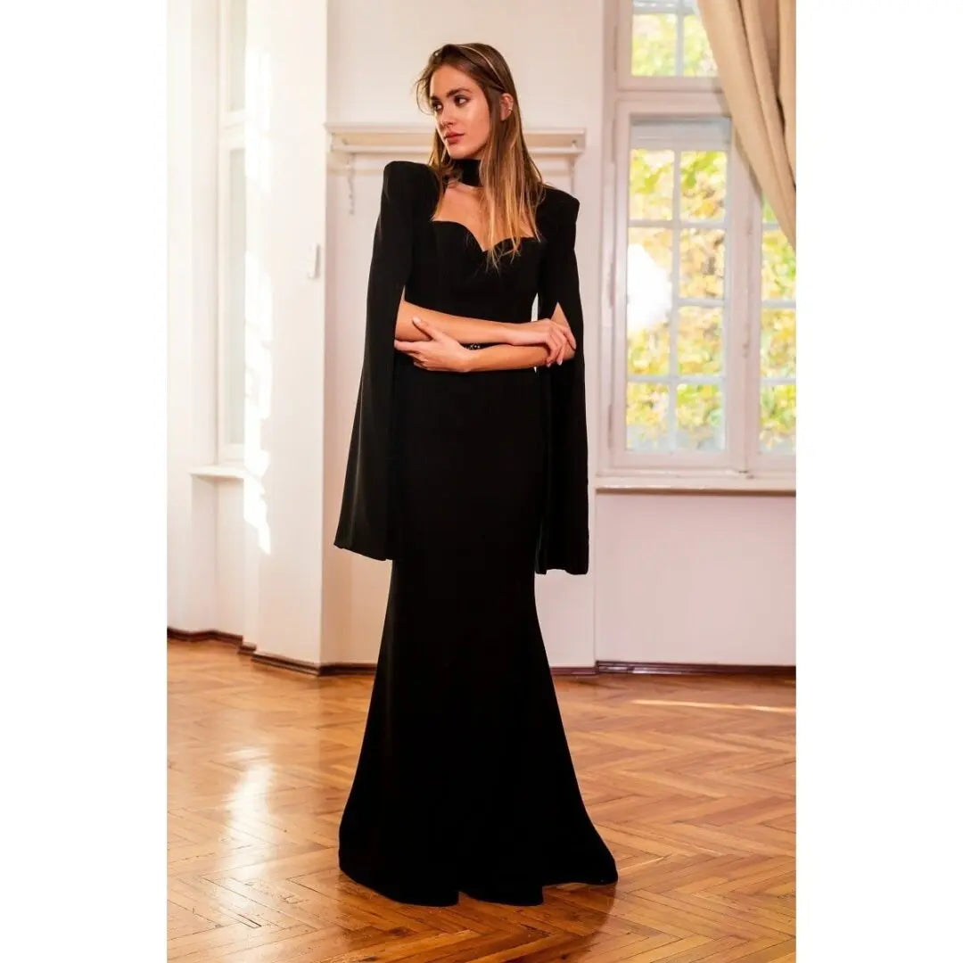 Rochie de seară cu mâneci foarte lungi despicate pe lateral  Araftu Couture