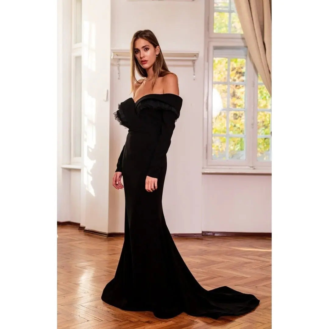 Rochie de seară pe umeri cu corset în partea de sus fustă cu trenă - Araftu Couture