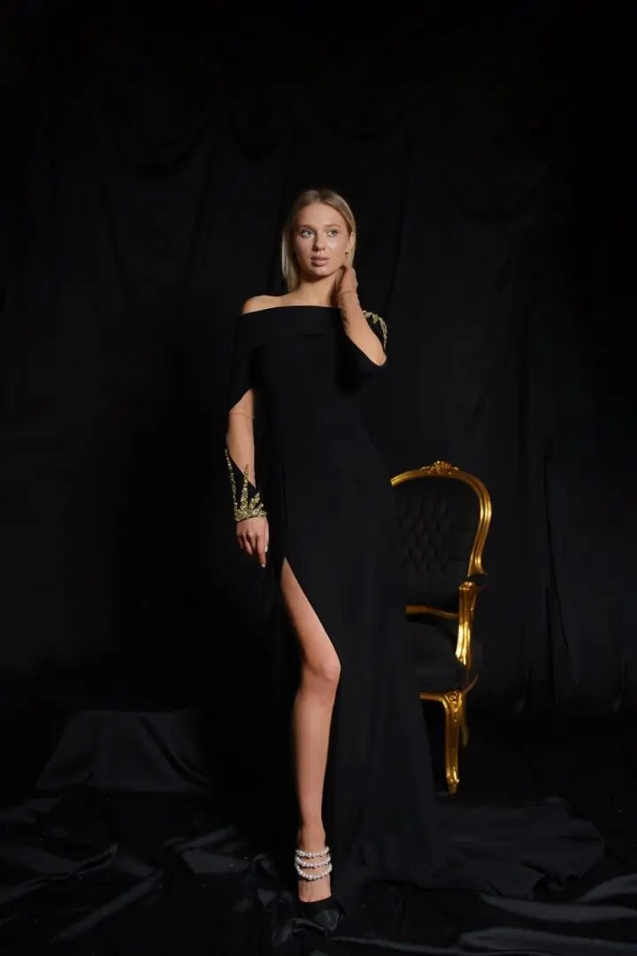 Rochie de seară pe umeri cu mâneci decupate - Araftu Couture