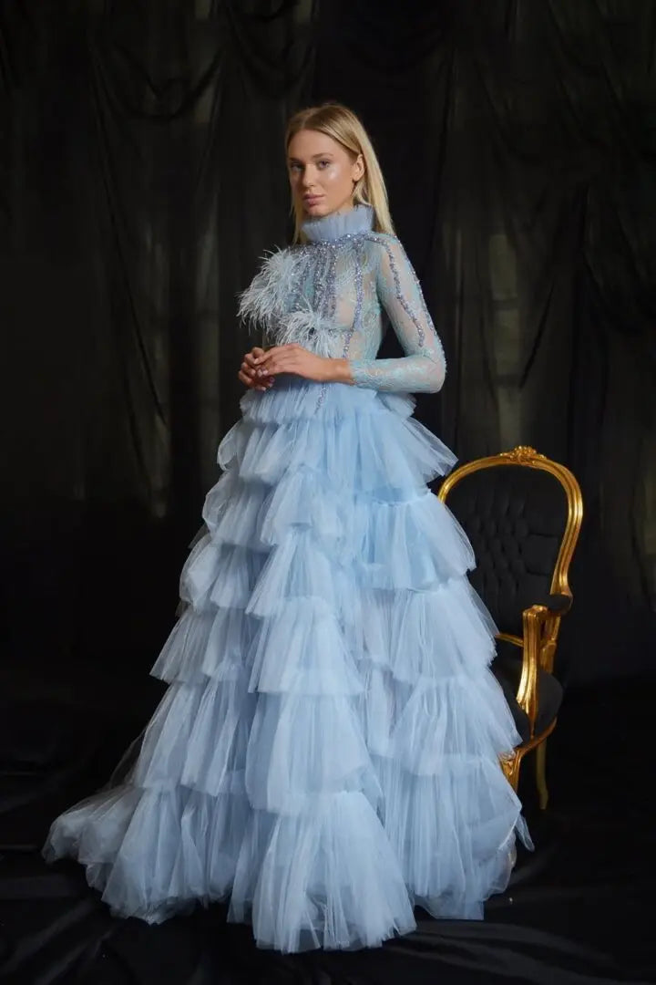 Rochie din tulle cu dantelă chantily și aplicații - Araftu Couture