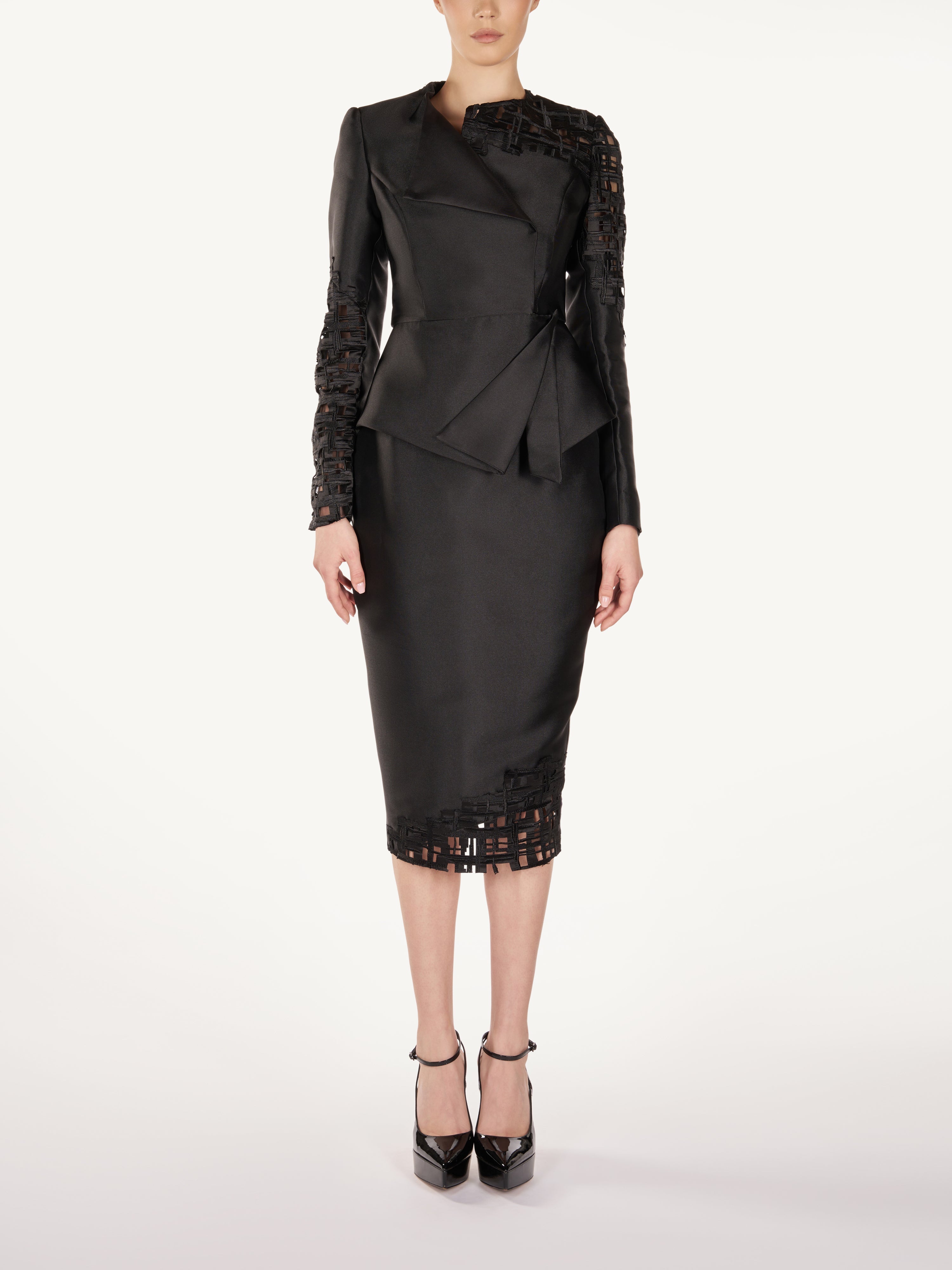 LASER CUT TAFETTA BLACK SUIT  Araftu Couture