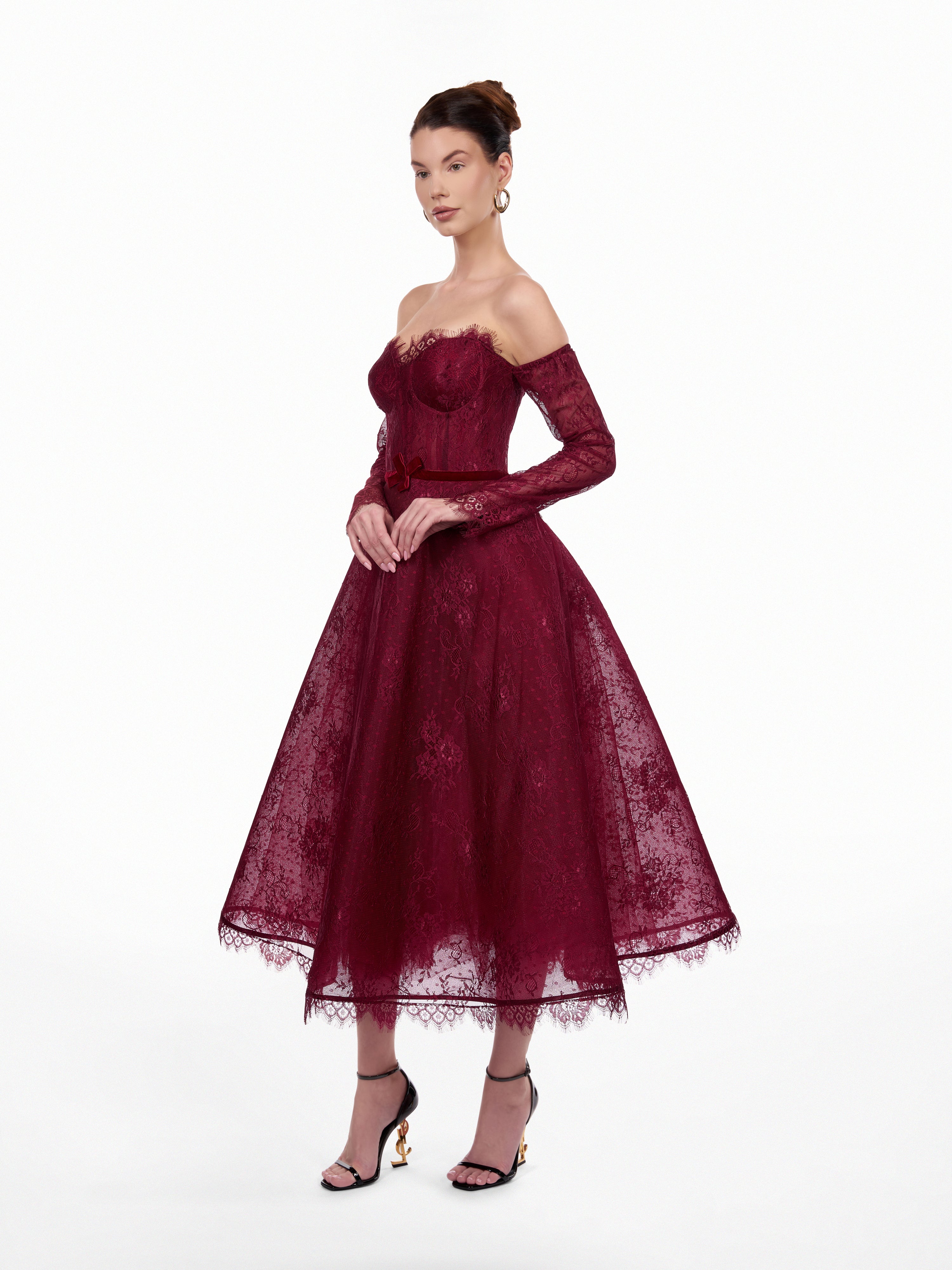 Rochie midi din dantela cu fusta ampla  Araftu Couture