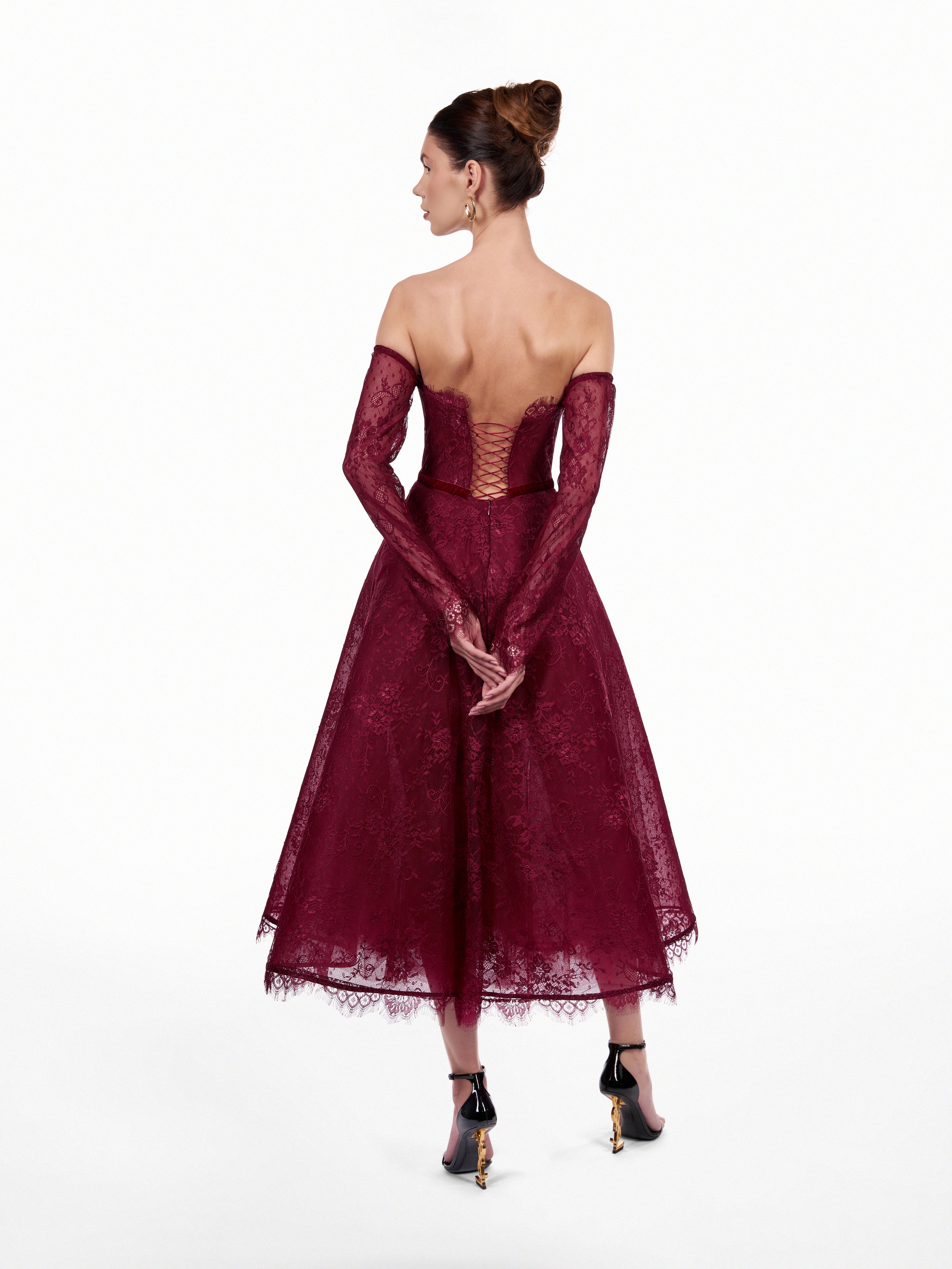 Rochie midi din dantela cu fusta ampla  Araftu Couture