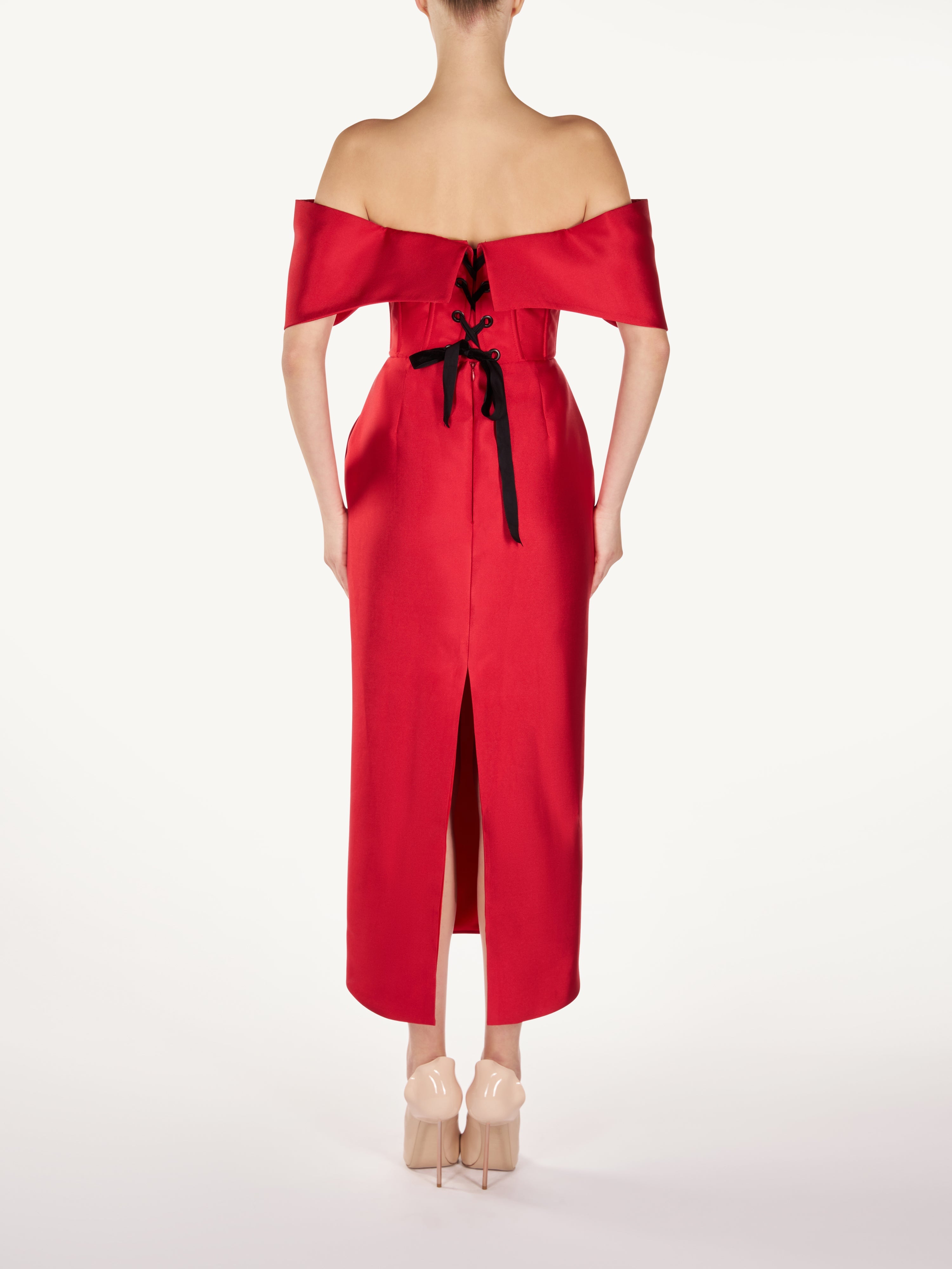 OFF SHOLDER STRUCTURED MIDI DRESS  Araftu Couture